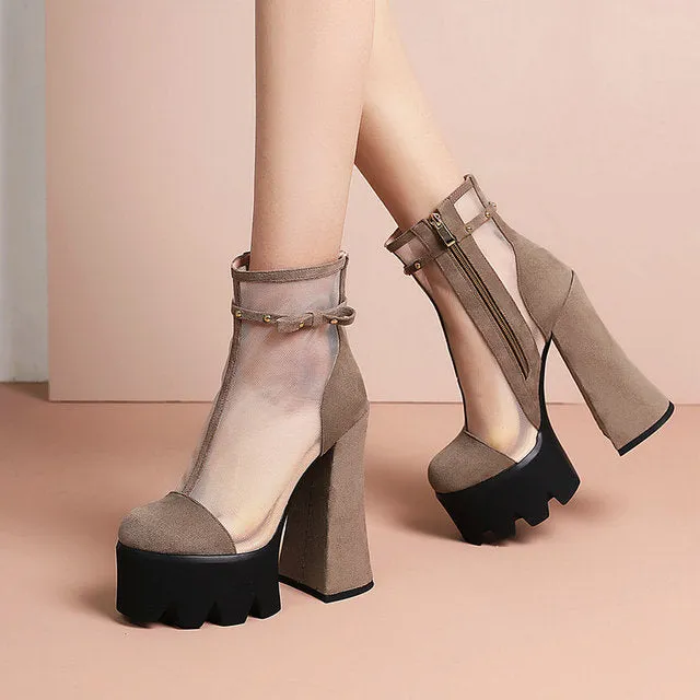 Faux Suede Platform Ankle Boots