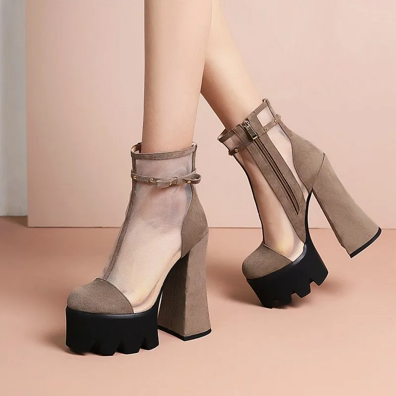 Faux Suede Platform Ankle Boots