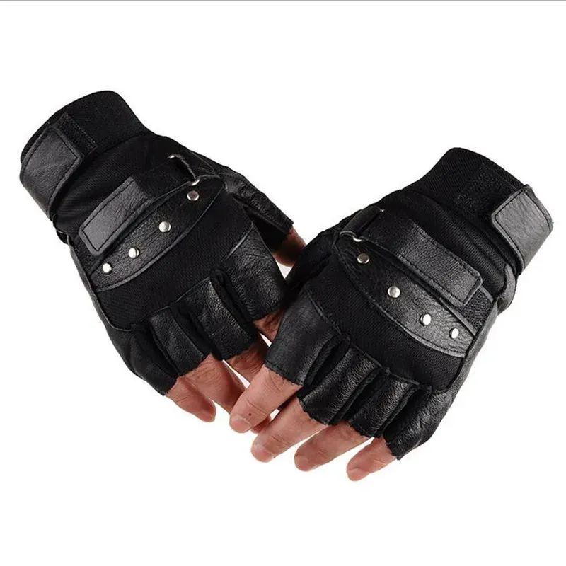 Funki Buys | Gloves | Men's Half Finger Leather Punk Gloves