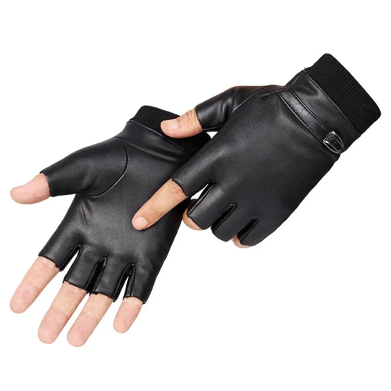 Funki Buys | Gloves | Men's Half Finger Leather Punk Gloves