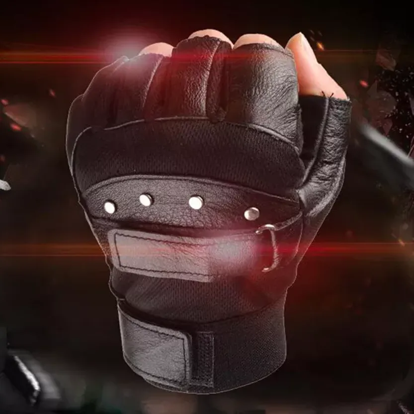 Funki Buys | Gloves | Men's Half Finger Leather Punk Gloves