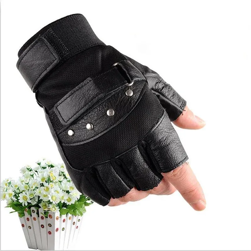 Funki Buys | Gloves | Men's Half Finger Leather Punk Gloves