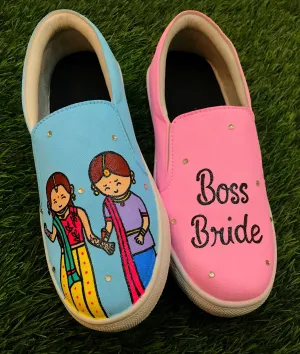 Funky N Trendy hand painted water resistant Boss Bride wedding theme shoes for bride