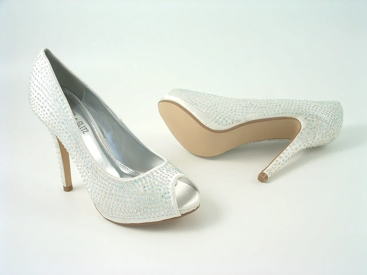 Glitz Shoes Diamante Peep Toe Court Shoe