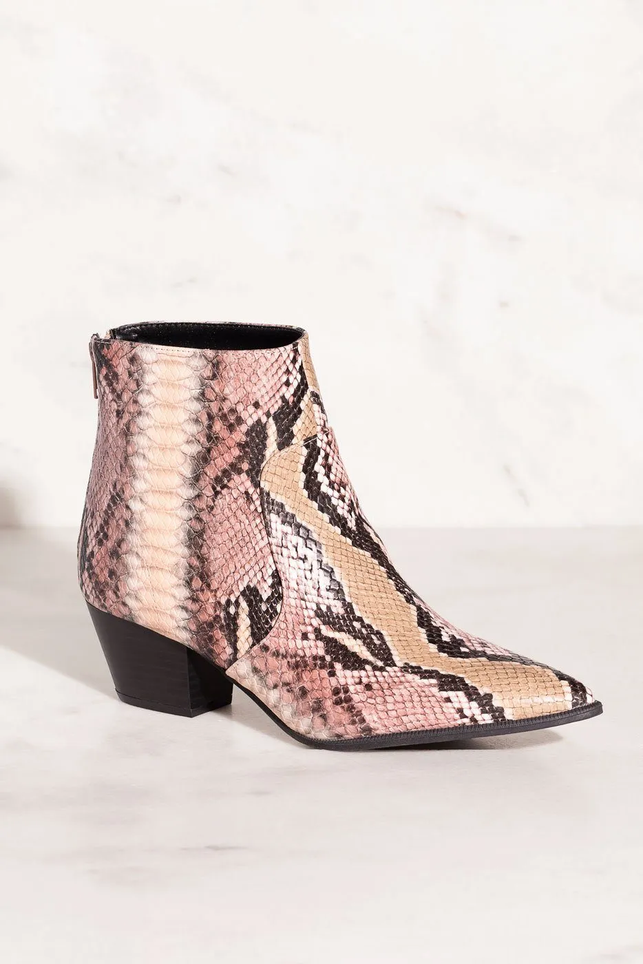 Go Wild Snakeskin Print Pointed-Toe Booties