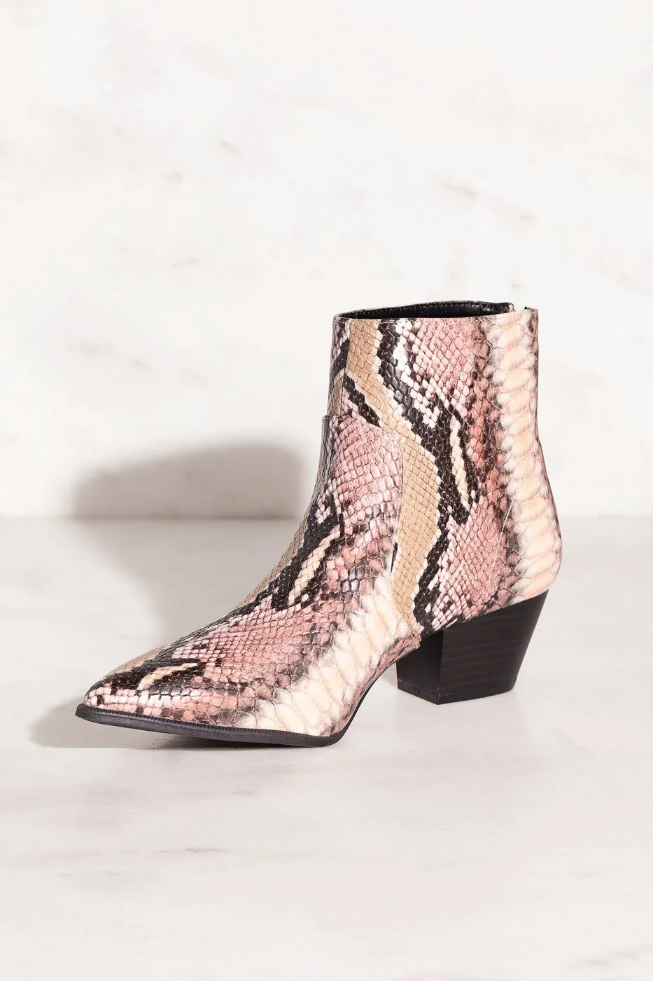 Go Wild Snakeskin Print Pointed-Toe Booties