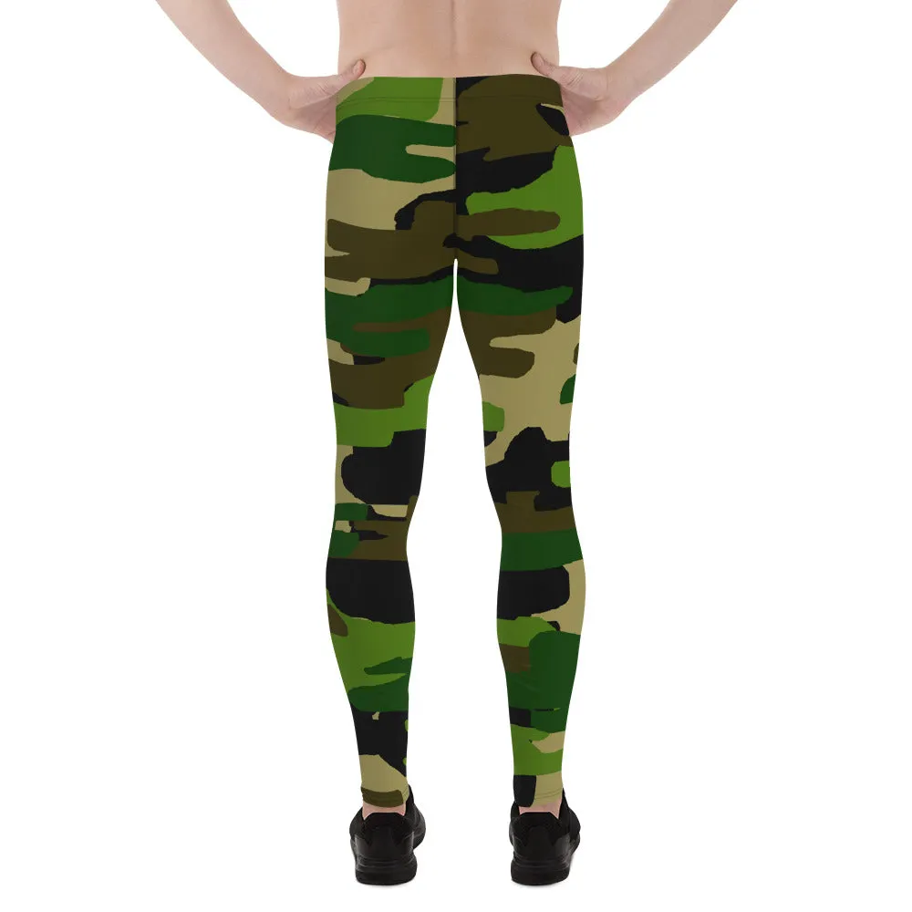 Green Camo Best Army Meggings, Camouflaged Army Printed Men's Leggings Compression Run Tights- Made in USA/EU