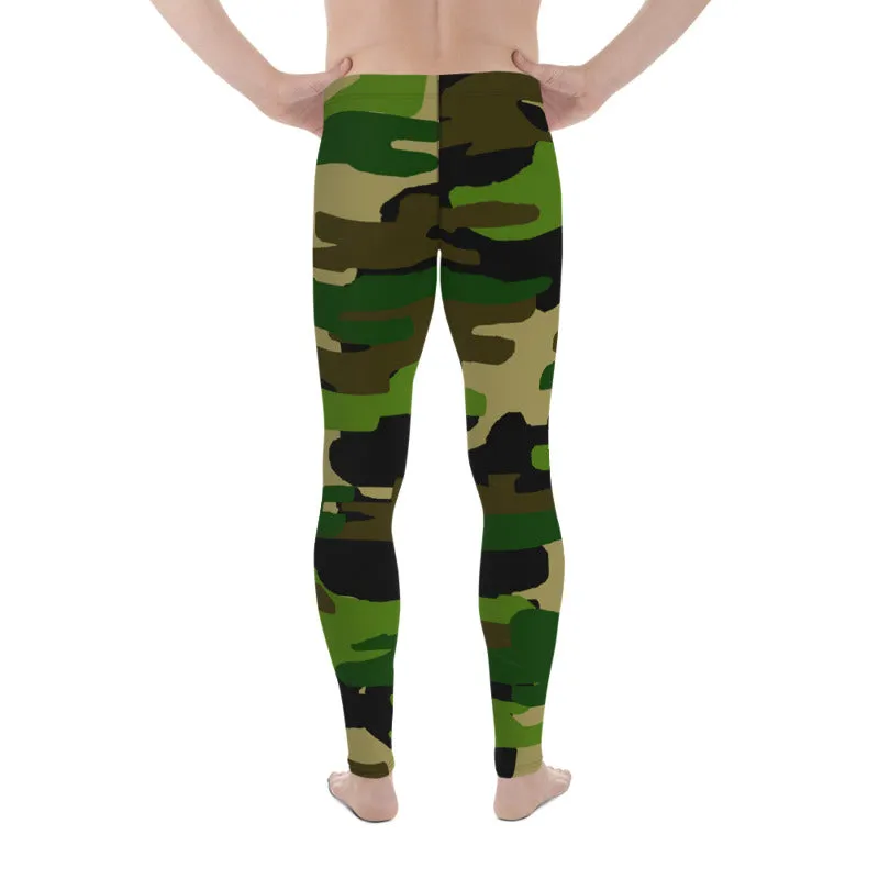 Green Camo Best Army Meggings, Camouflaged Army Printed Men's Leggings Compression Run Tights- Made in USA/EU