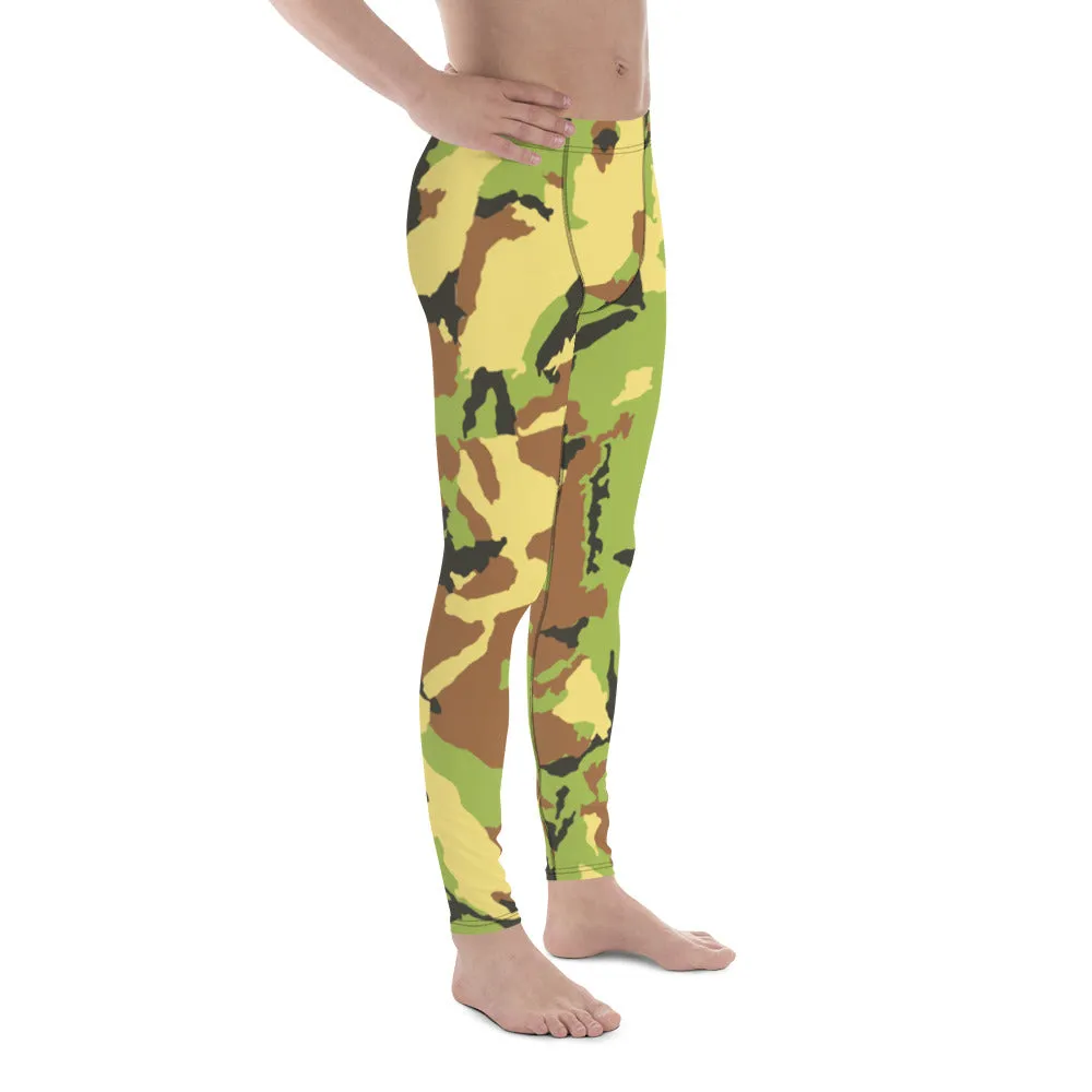 Green Camo Meggings, Green Brown Camouflage Military Army Print Men's Tights-Made in USA/ EU/ MX