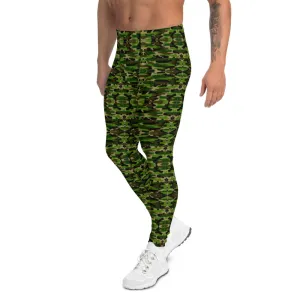 Green Camo Print Men's Leggings, Camouflage Military Print Meggings-Made in USA/EU