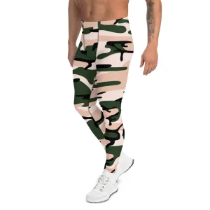 Green Pink Camo Men's Leggings, Army Camouflage Premium Quality Meggings Running Tights-Made in USA/EU/MX