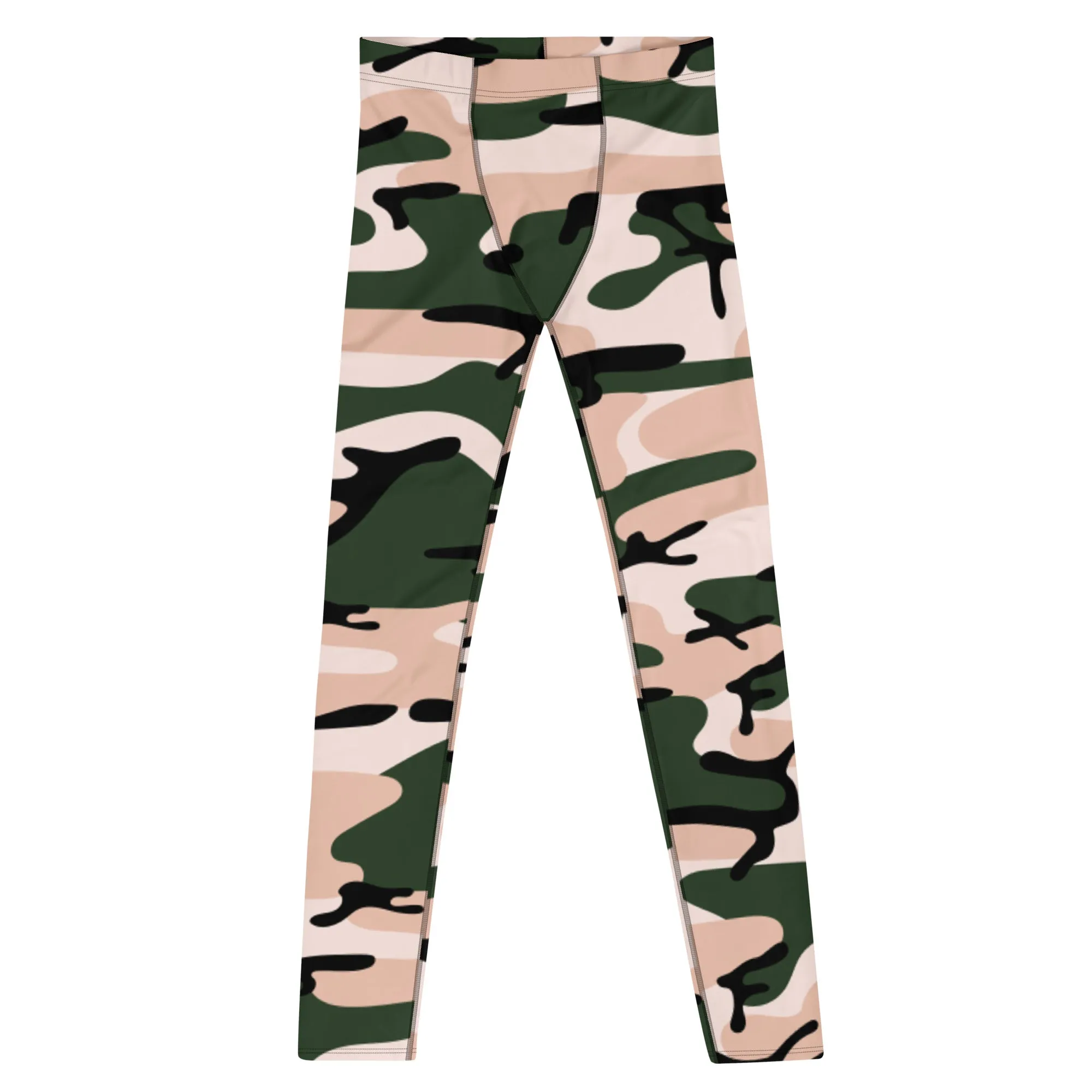 Green Pink Camo Men's Leggings, Army Camouflage Premium Quality Meggings Running Tights-Made in USA/EU/MX