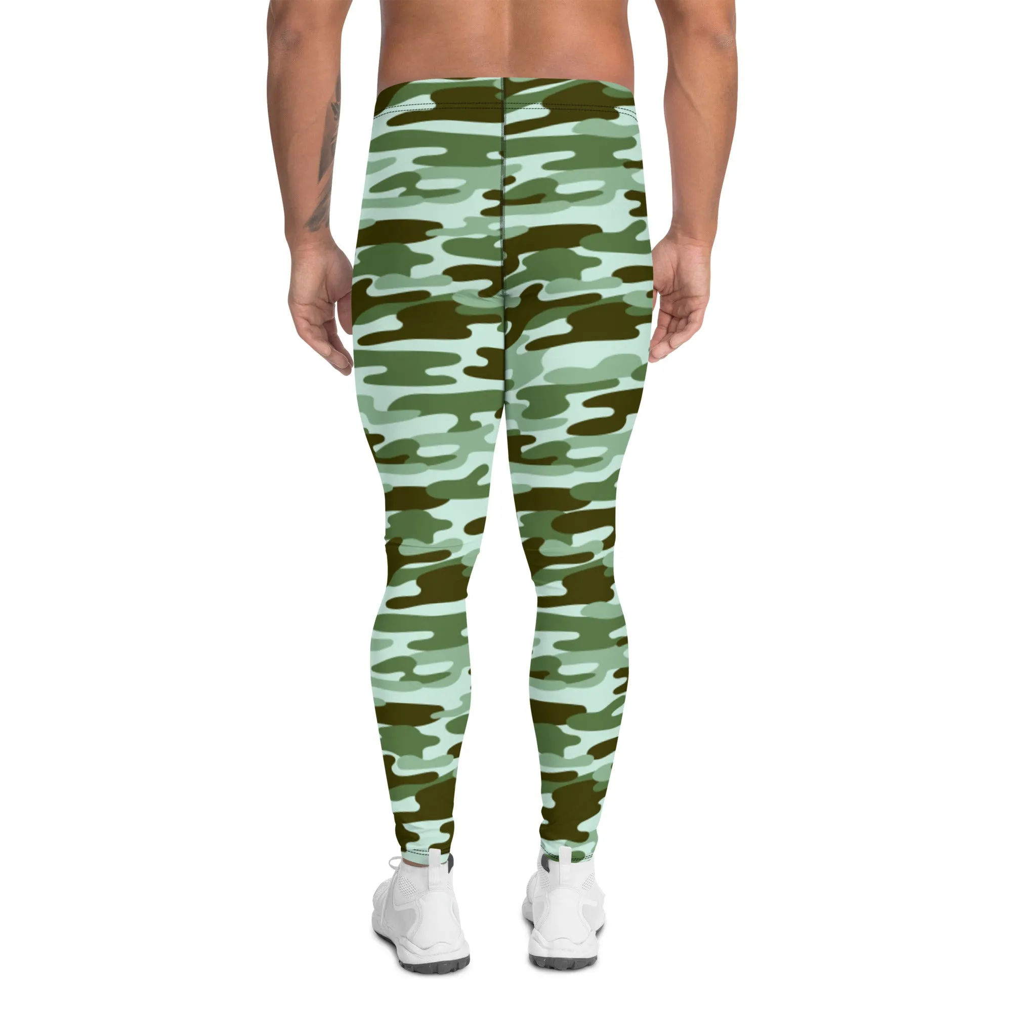 Green Shade Camo Men's Leggings, Army Camouflage Premium Quality Meggings Running Tights-Made in USA/EU/MX