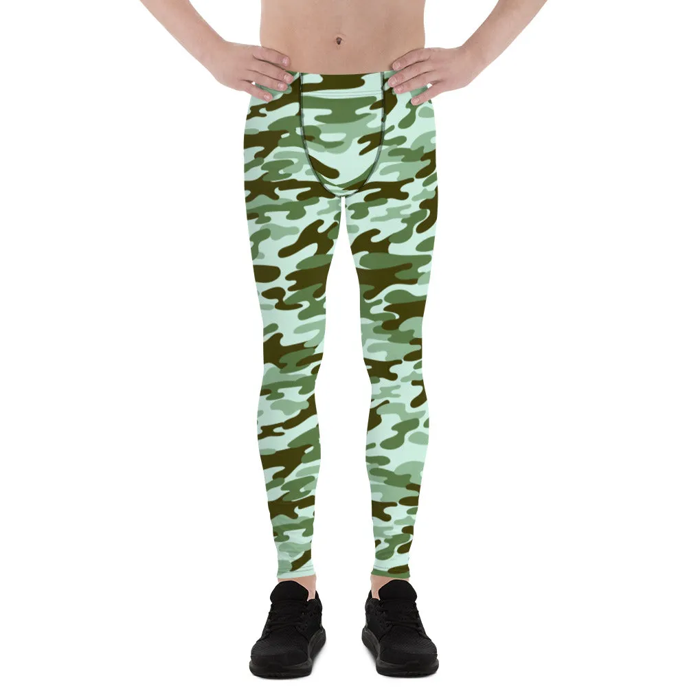 Green Shade Camo Men's Leggings, Army Camouflage Premium Quality Meggings Running Tights-Made in USA/EU/MX