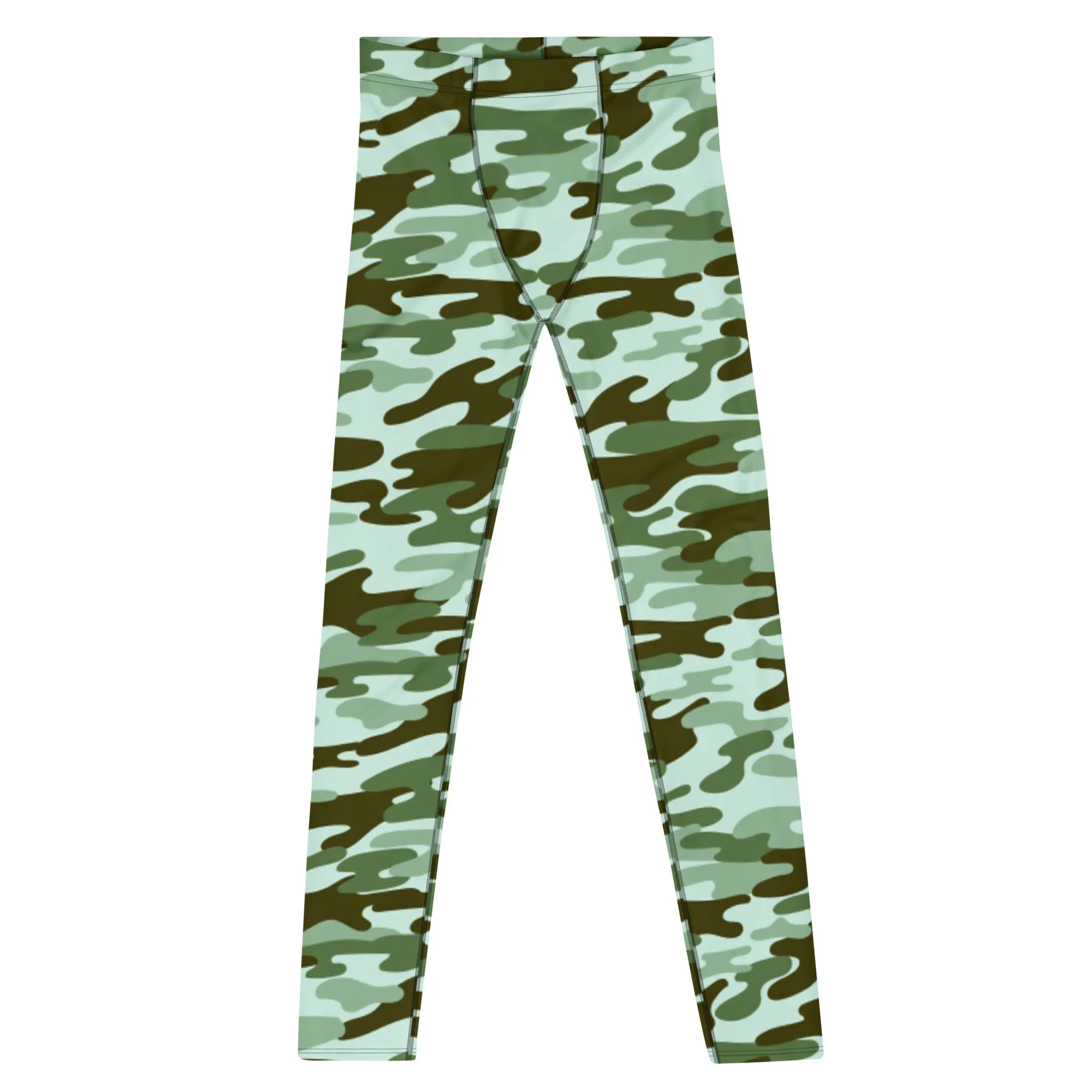 Green Shade Camo Men's Leggings, Army Camouflage Premium Quality Meggings Running Tights-Made in USA/EU/MX