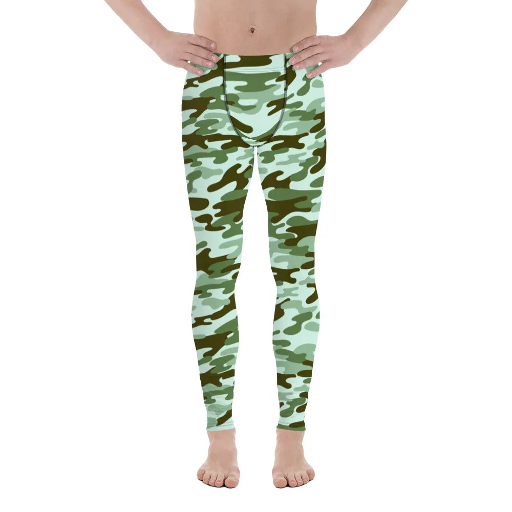 Green Shade Camo Men's Leggings, Army Camouflage Premium Quality Meggings Running Tights-Made in USA/EU/MX