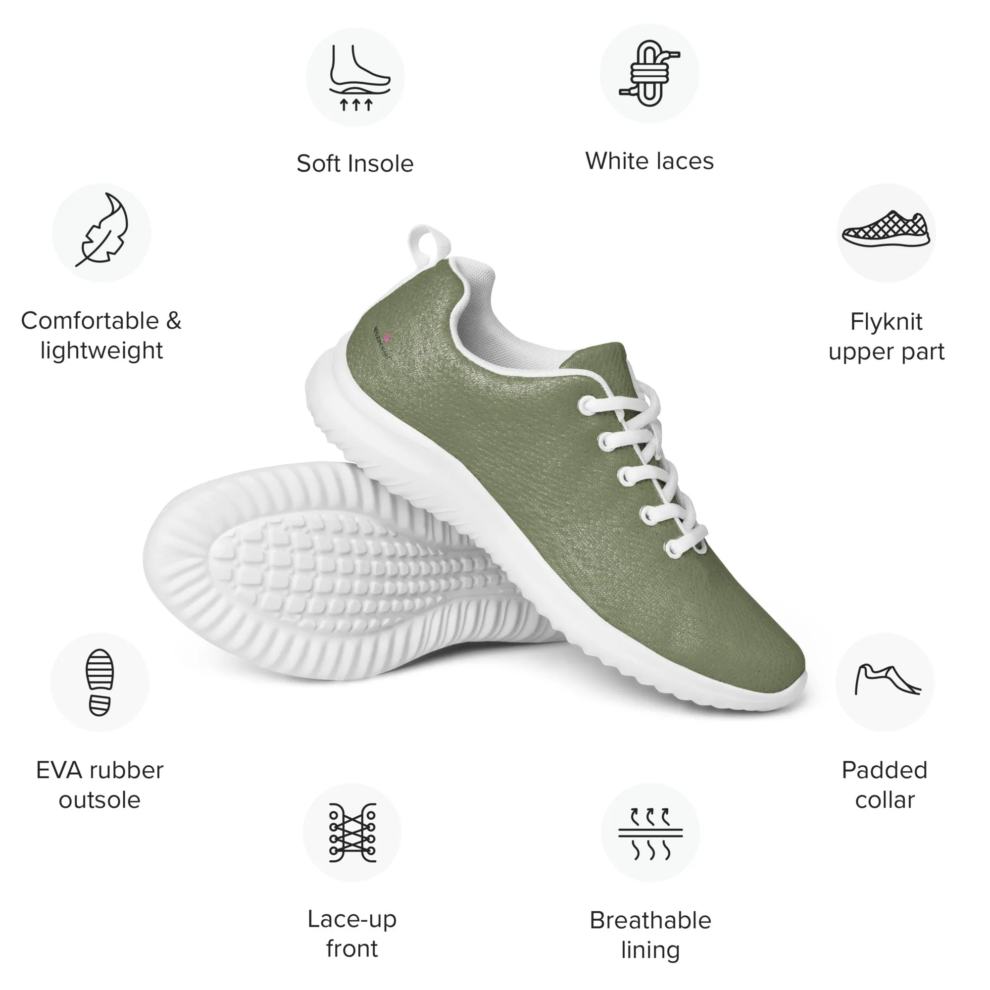 Green Solid Color Men's Kicks, Designer Men’s Athletic Shoes, Solid Green Color Modern Breathable Lightweight Men’s Athletic Shoes (US Size: 5-13)