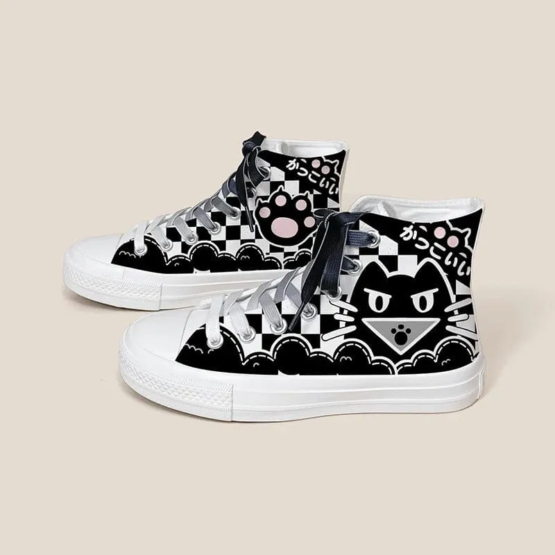 Halloween Edition Scary Neko Cat High Top Canvas Shoes - Unisex