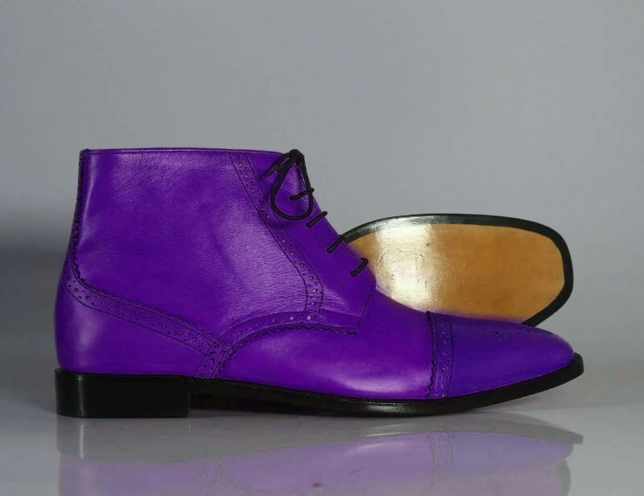 Handmade Men's Purple Leather Cap Toe Lace Up Chukka Boots, Men Half Ankle Boots, Men Designer Boots