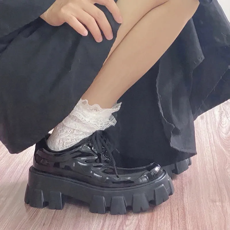 Hnzxzm Punk Patent Leather Chunky Platform Pumps Women Autumn College Style Black Lolita Shoes Woman Japanese School Uniform Shoes