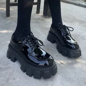 Hnzxzm Punk Patent Leather Chunky Platform Pumps Women Autumn College Style Black Lolita Shoes Woman Japanese School Uniform Shoes