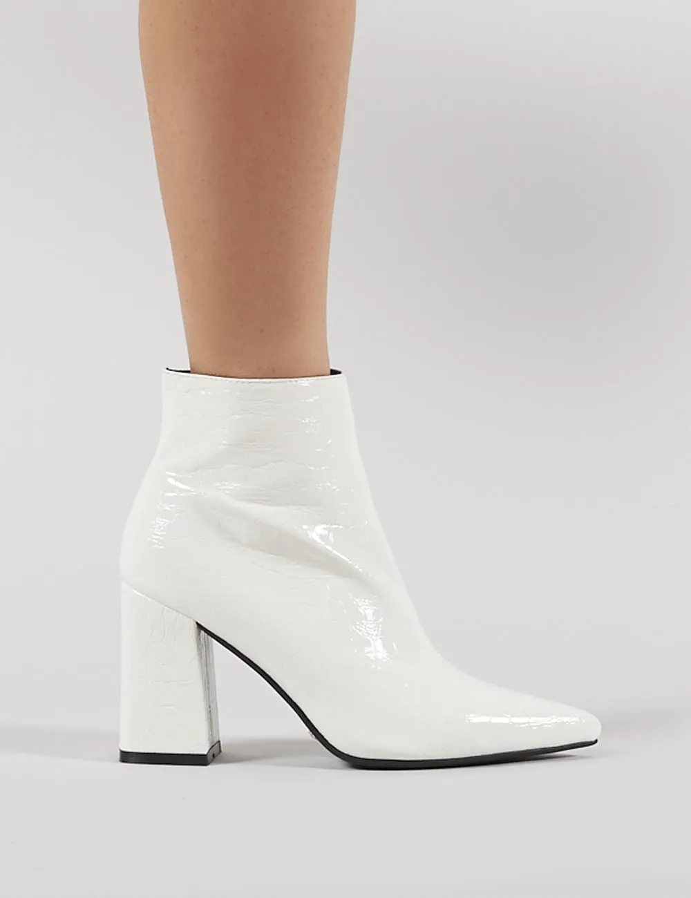 Hollie Pointed Toe Ankle Boots in White Croc