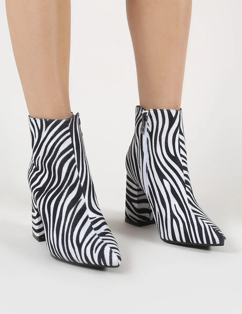 Hollie Pointed Toe Ankle Boots in Zebra Print