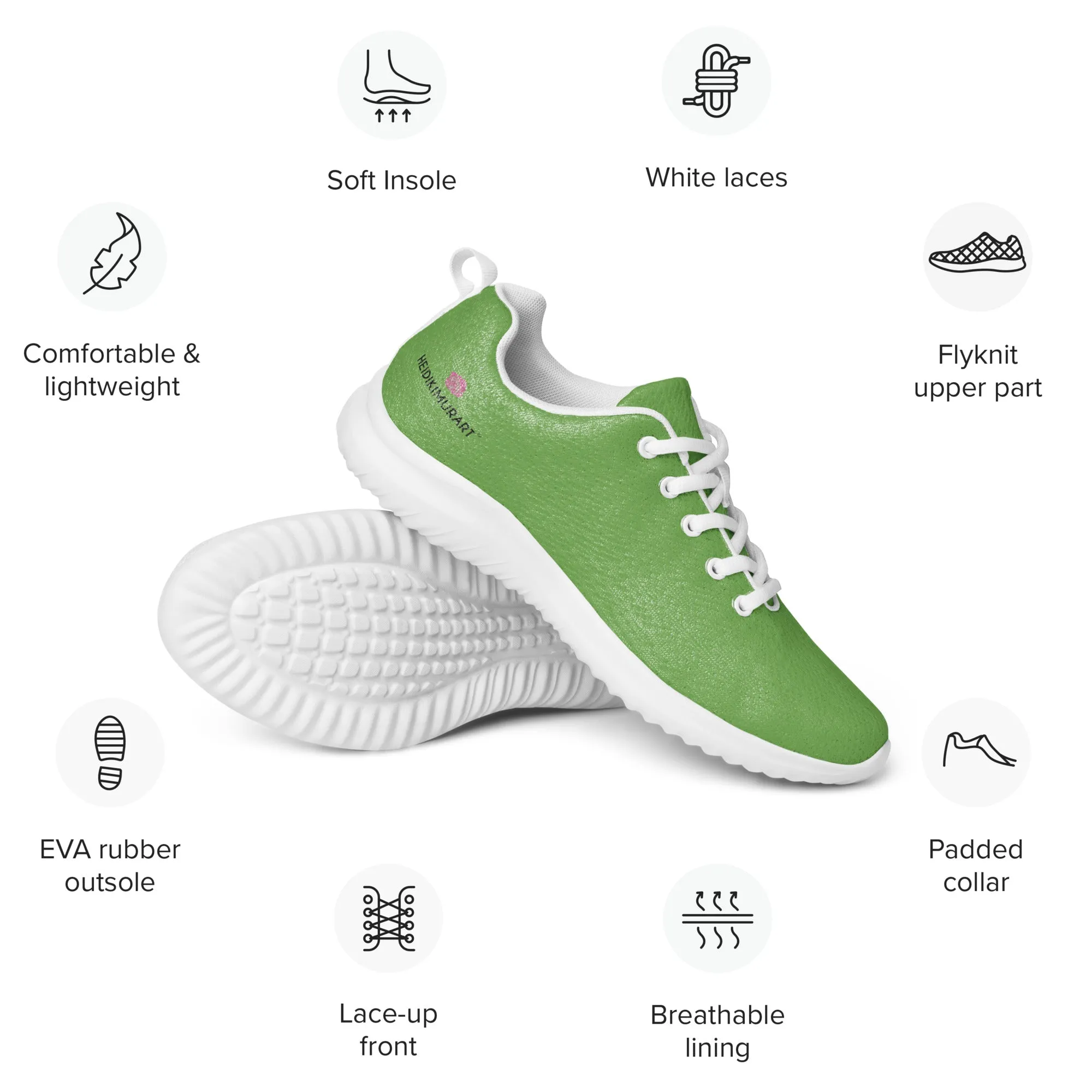 Light Green Men’s Athletic Shoes, Solid Green Color Modern Breathable Lightweight Men’s Athletic Shoes (US Size: 5-13)