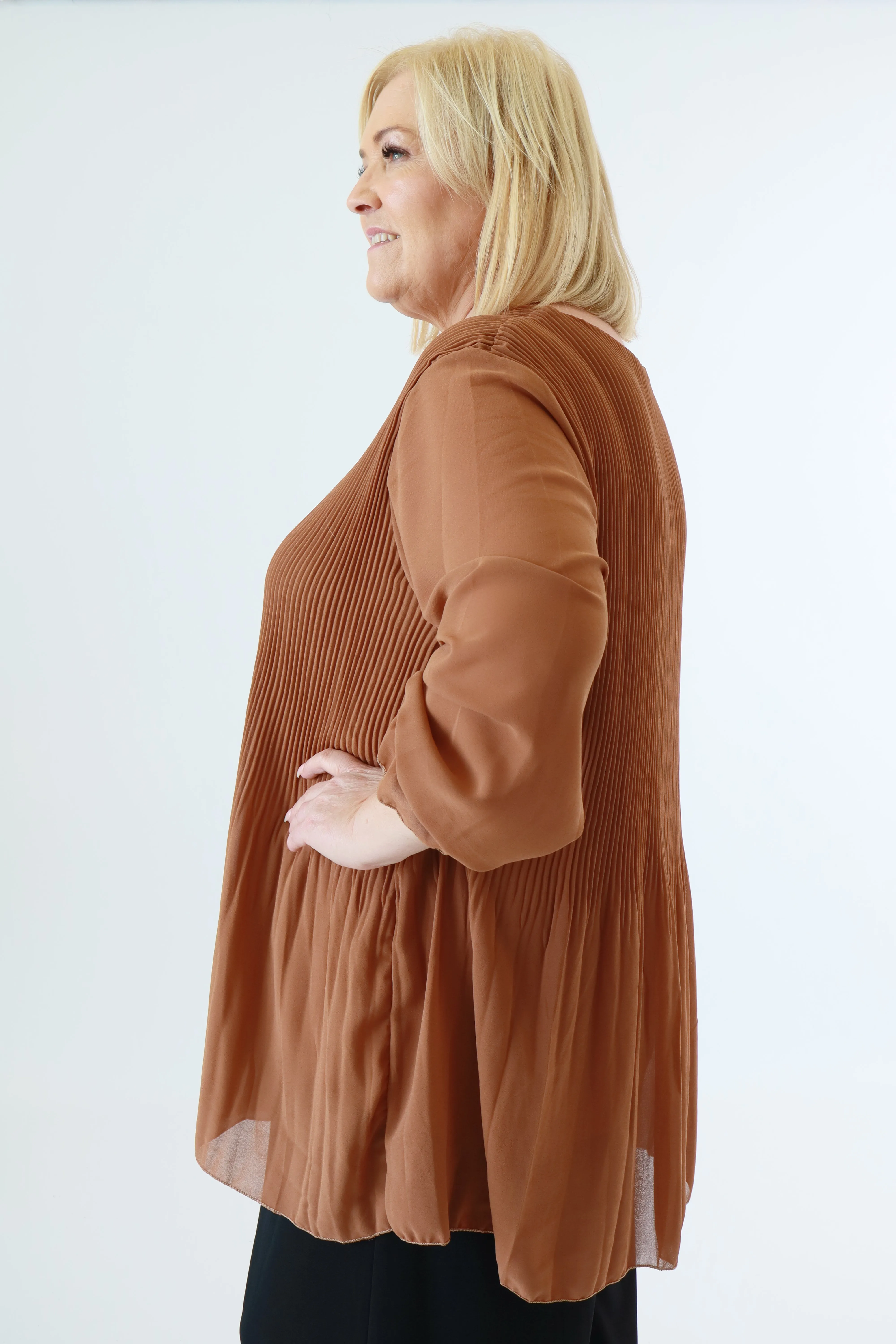 Maizie Pleated Blouse in Tan