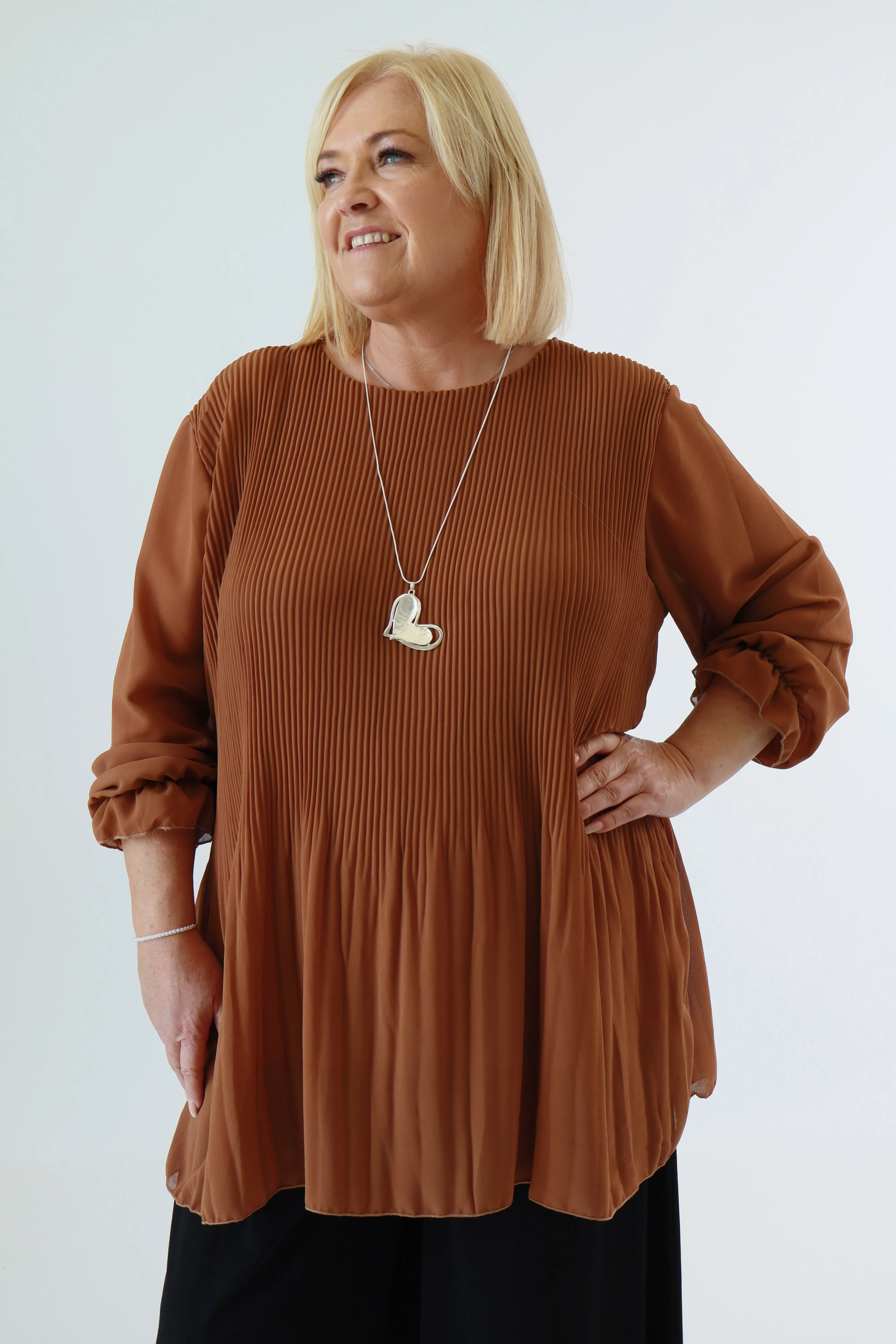 Maizie Pleated Blouse in Tan