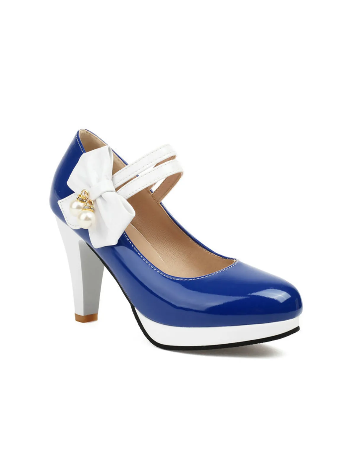 Mary Jane Color Block Side Bow High Heel Shoes