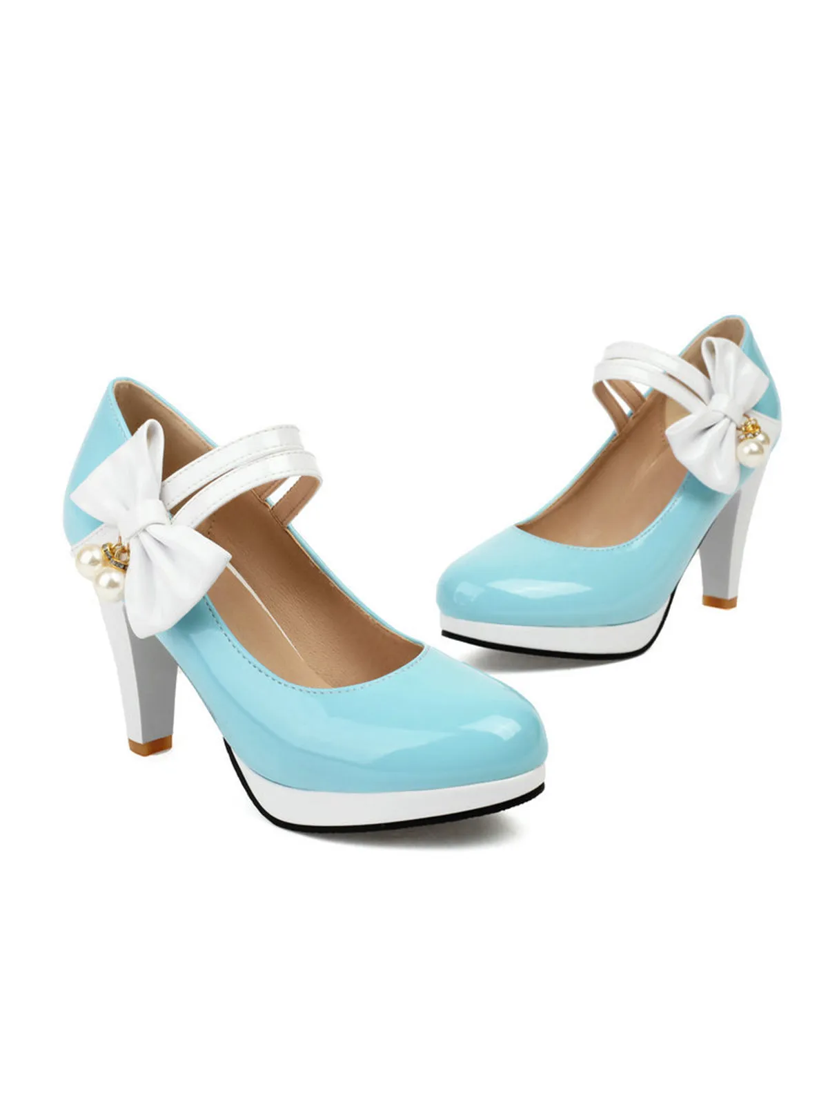 Mary Jane Color Block Side Bow High Heel Shoes