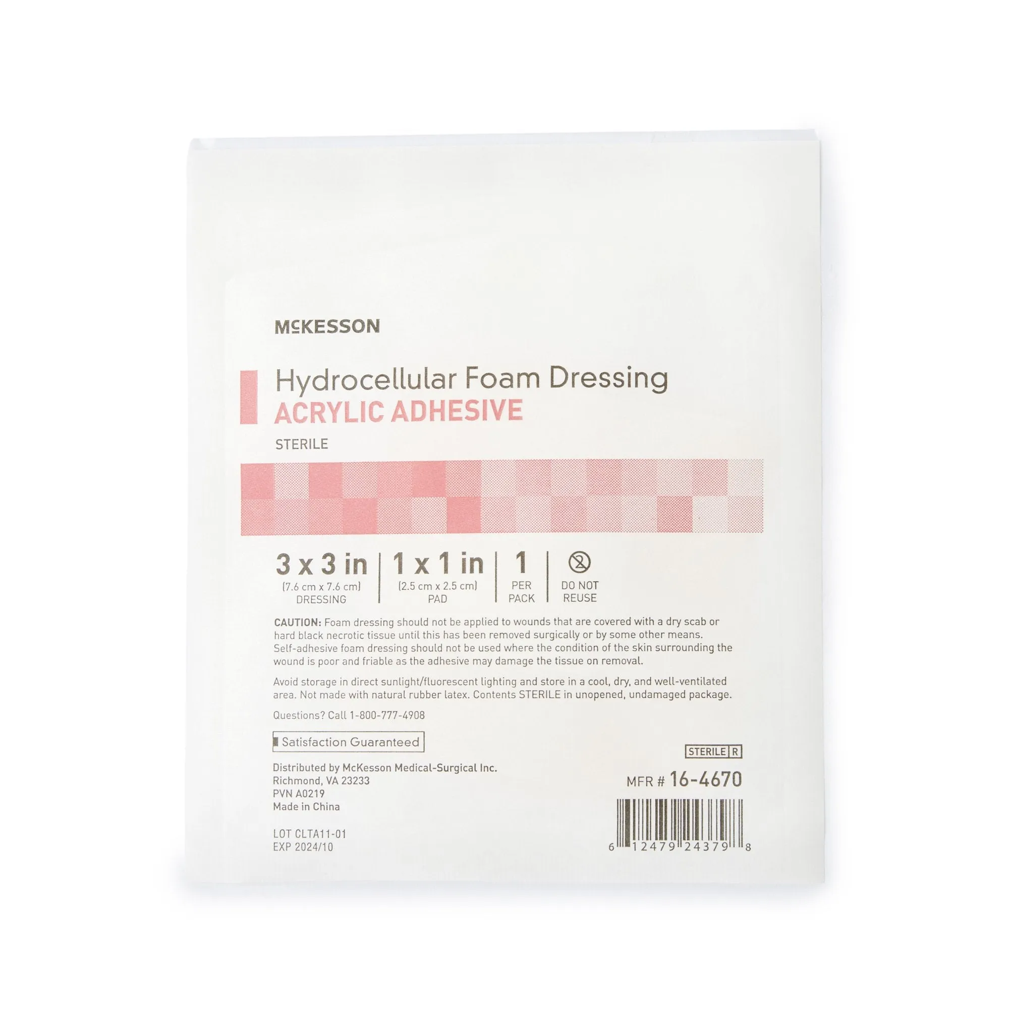 McKesson Acrylic Adhesive Foam Dressing with Border, 3 x 3 Inch