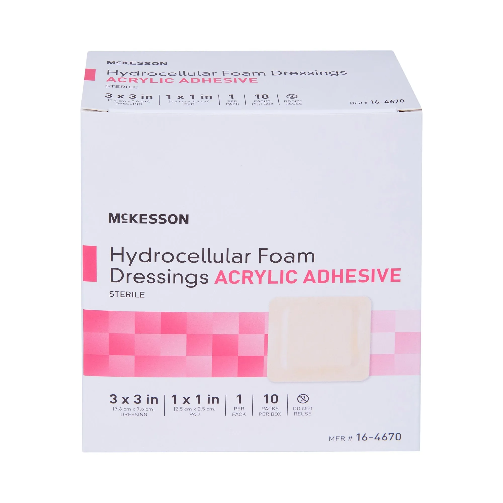 McKesson Acrylic Adhesive Foam Dressing with Border, 3 x 3 Inch