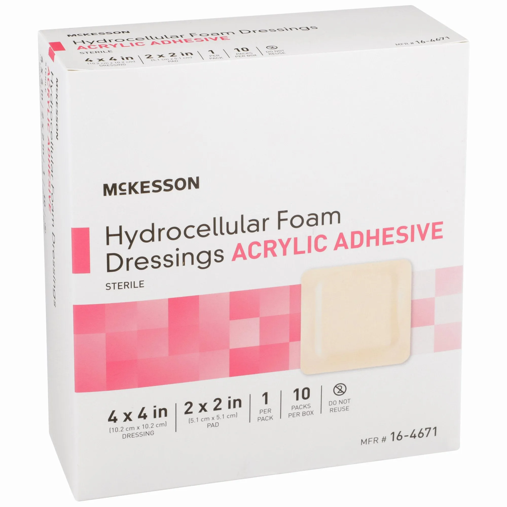 McKesson Acrylic Adhesive with Border Foam Dressing, 4 x 4 Inch