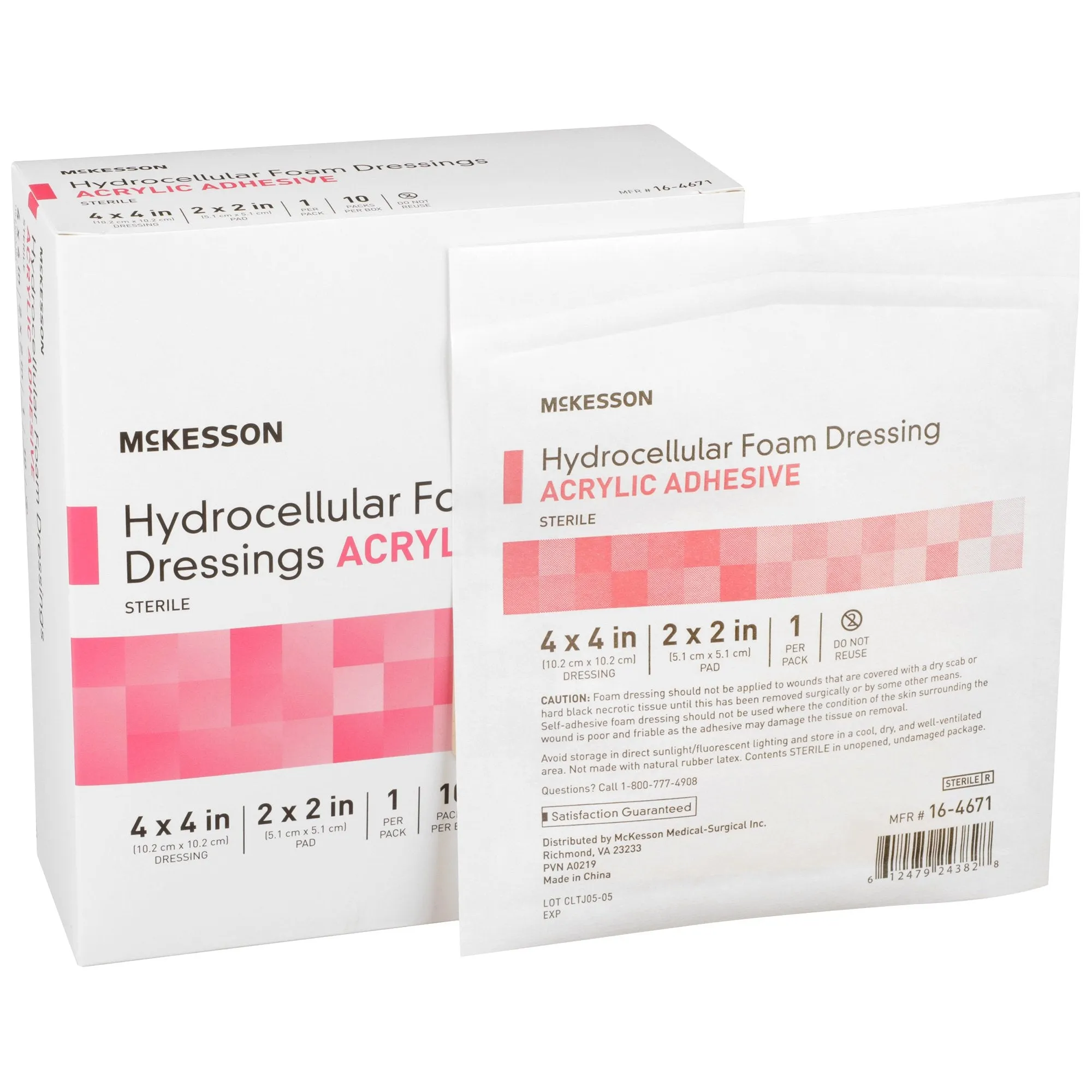 McKesson Acrylic Adhesive with Border Foam Dressing, 4 x 4 Inch