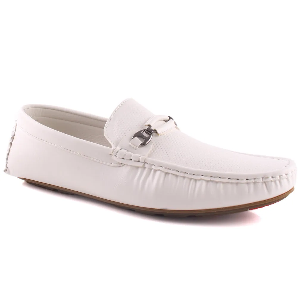 Men “CAGER” Perforated Slip-On Buckle Moccasin Shoes