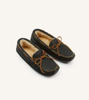 Minnetonka Black Sheepskin Lined Moose Slipper