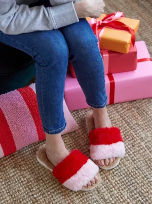 Mora Red and Pink Plush Holiday Slippers | Multi