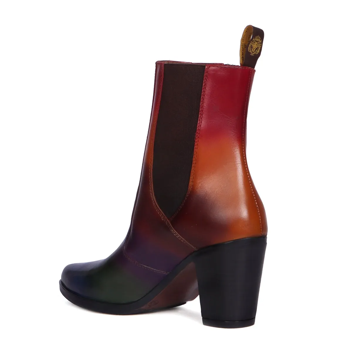 Multi Colored Leather Ladies Blocked Heel Boots Pointed Toe Zip Closure by Brune & Bareskin