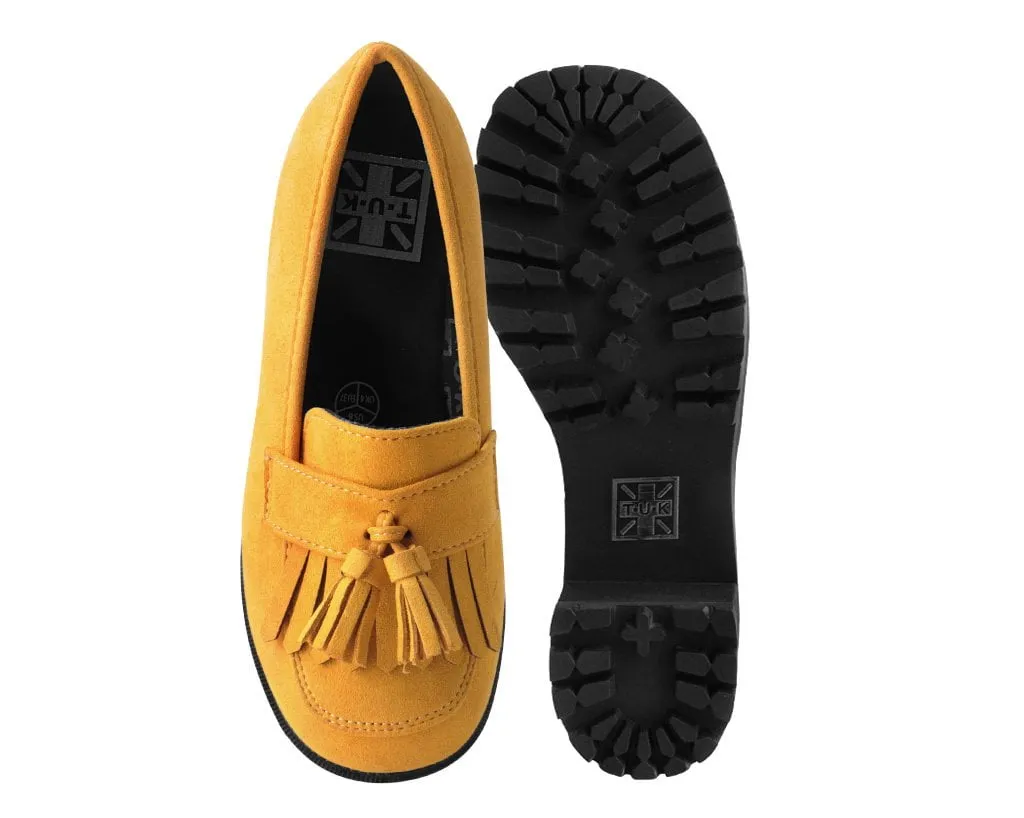 Mustard Faux Suede Fringe Loafer Platform