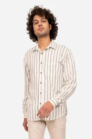 Off White And Black Striped Linen Shirt