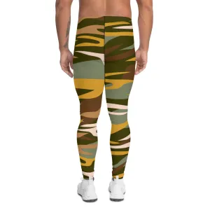 Orange Green Camo Men's Leggings, Army Camouflage Premium Quality Meggings Running Tights-Made in USA/EU/MX