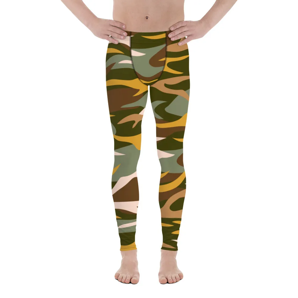 Orange Green Camo Men's Leggings, Army Camouflage Premium Quality Meggings Running Tights-Made in USA/EU/MX