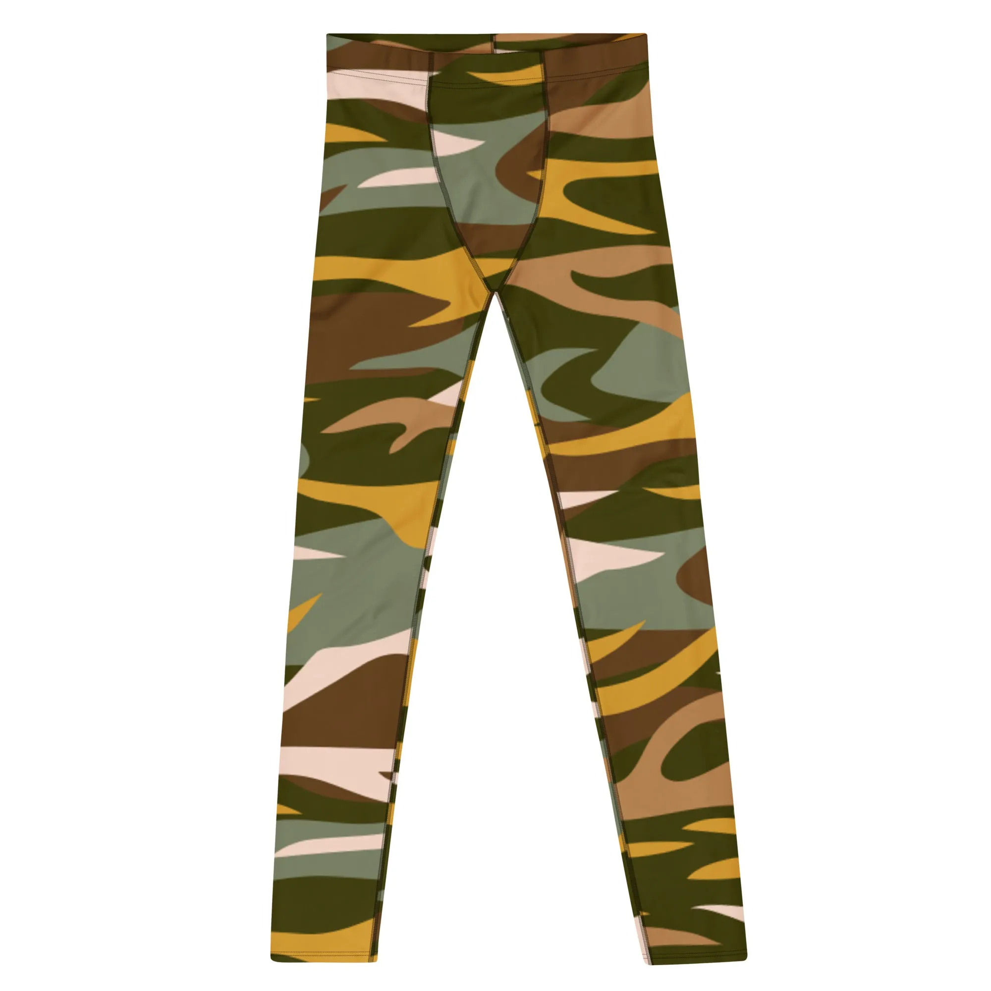 Orange Green Camo Men's Leggings, Army Camouflage Premium Quality Meggings Running Tights-Made in USA/EU/MX