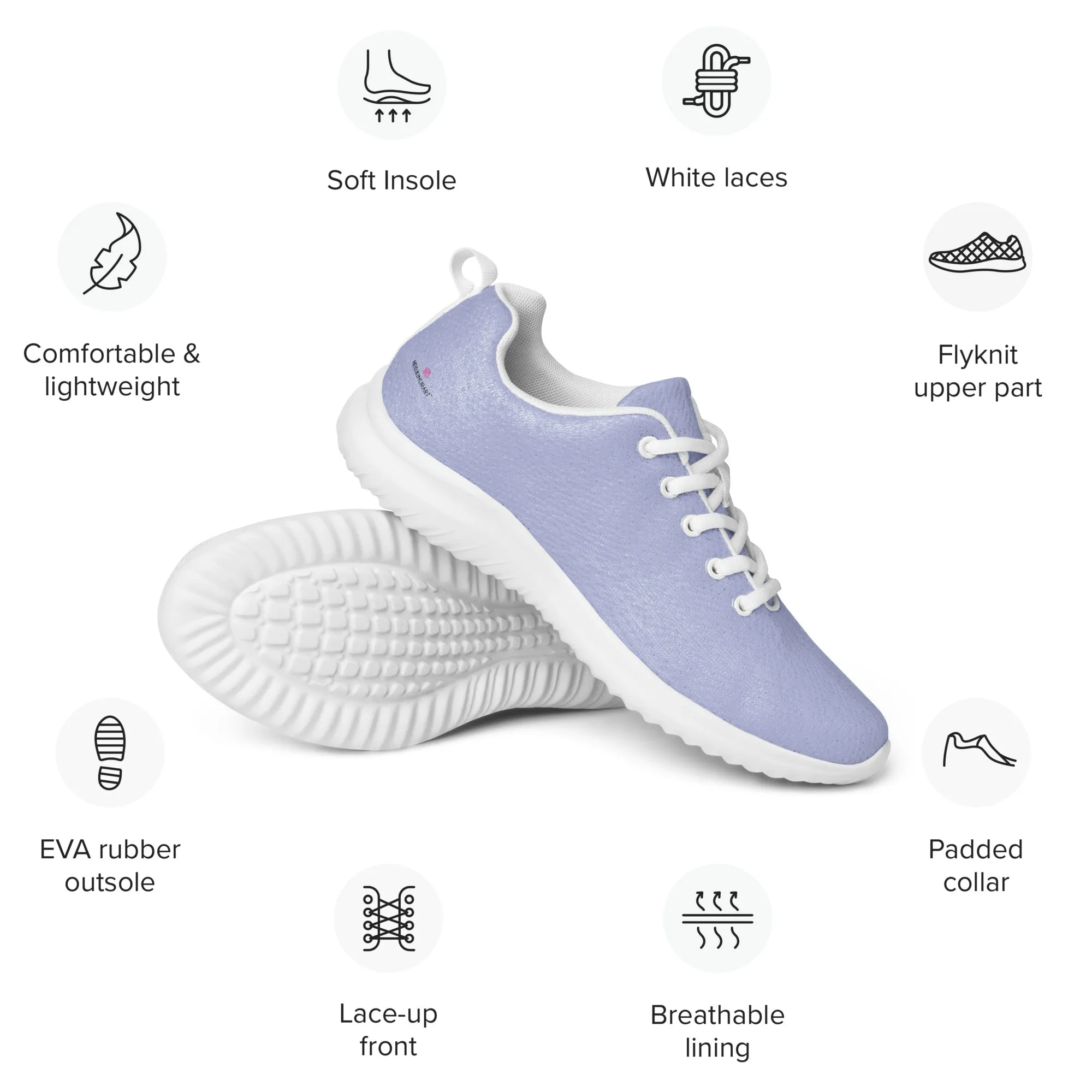 Pastel Purple Men’s Athletic Shoes, Solid Purple Color Modern Breathable Lightweight Men’s Athletic Shoes (US Size: 5-13)