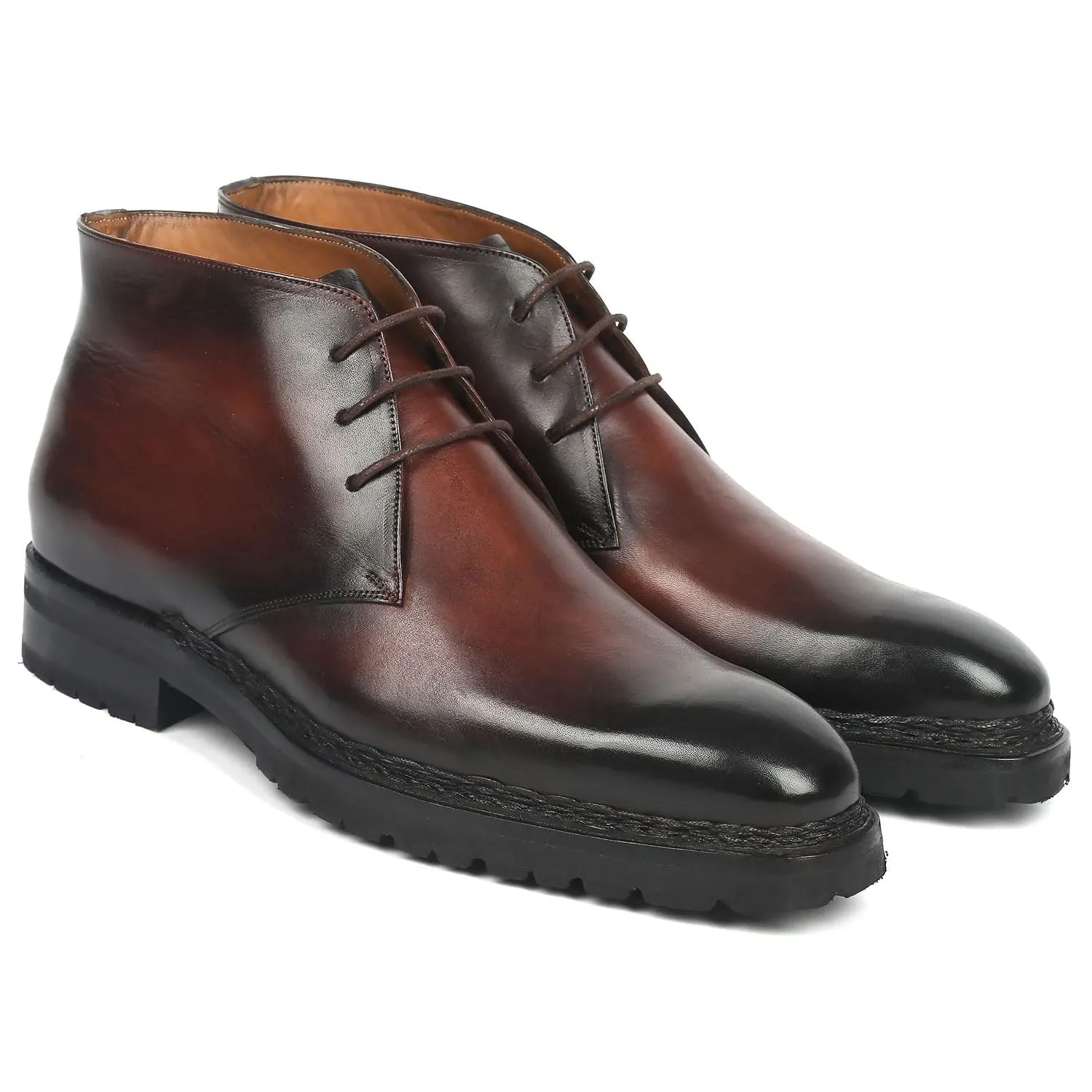 Paul Parkman 8504-BRW Men's Shoes Brown Calf-Skin Leather Norwegian Welted Chukka Boots (PM6360)