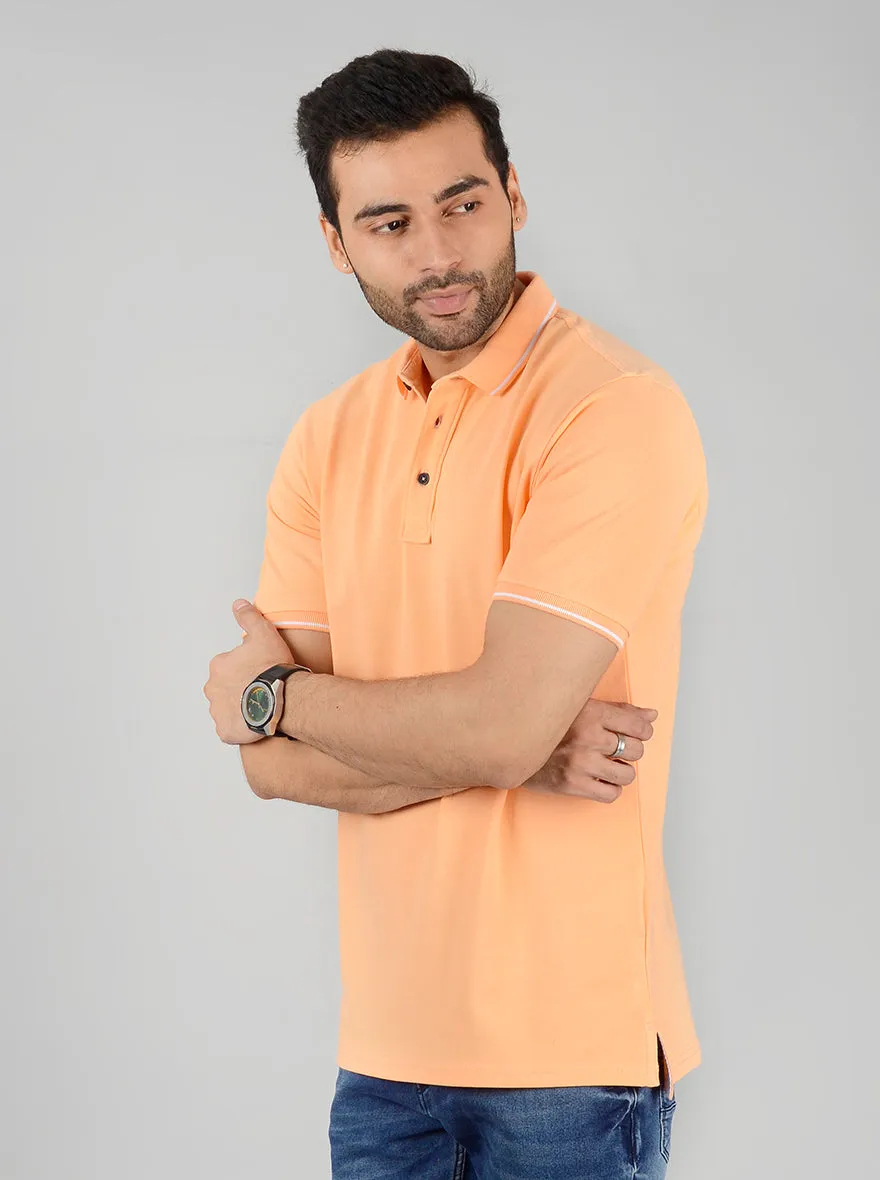 Peach Solid Slim Fit Polo T-Shirt | JadeBlue