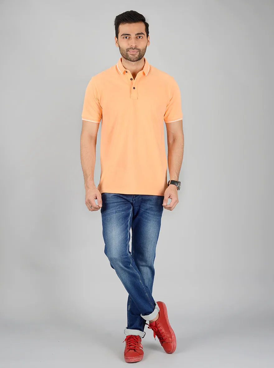 Peach Solid Slim Fit Polo T-Shirt | JadeBlue