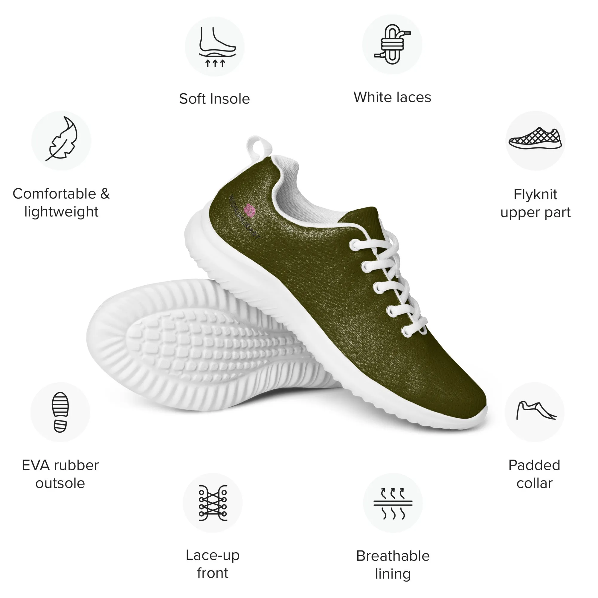 Pine Green Color Men's Sneakers, Solid Color Modern Breathable Lightweight Men’s Athletic Shoes (US Size: 5-13)